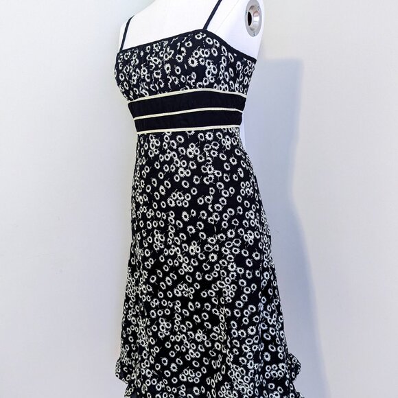 Y2K Black & White Floral Midi Dress Spaghetti Strap Whimsygoth Cottage Size 5 - Picture 3 of 10